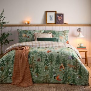 Set copripiumino Lodge Wood 100% cotone spazzolato verde quercia
