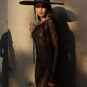 Boulevard abito nero frange di paillettes