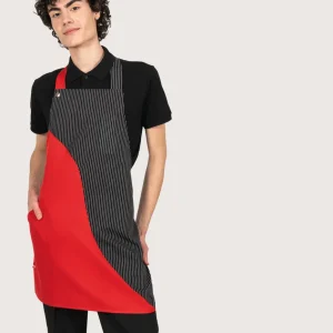 Grembiule “Madeira” con pettorina gessato nero & rosso