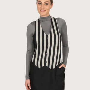 Grembiule nero “Simon” con pettorina/gilet riga grigio perla