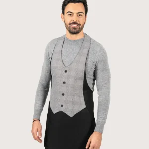 Grembiule “Simon” nero con pettorina/gilet Principe di Galles