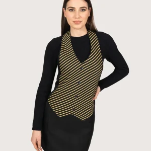 Grembiule “Simon” nero con pettorina/gilet riga gialla