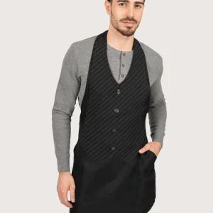 Grembiule nero “Simon” con pettorina/gilet in gessato