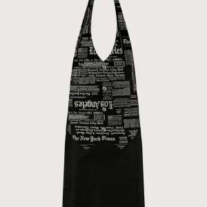 Grembiule nero “Simon” con pettorina/gilet fantasia “giornale”