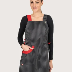 Grembiule donna “Telma” gessato nero & rosso