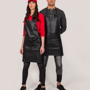 Grembiule con pettorina in ecopelle nero “Tokyo”